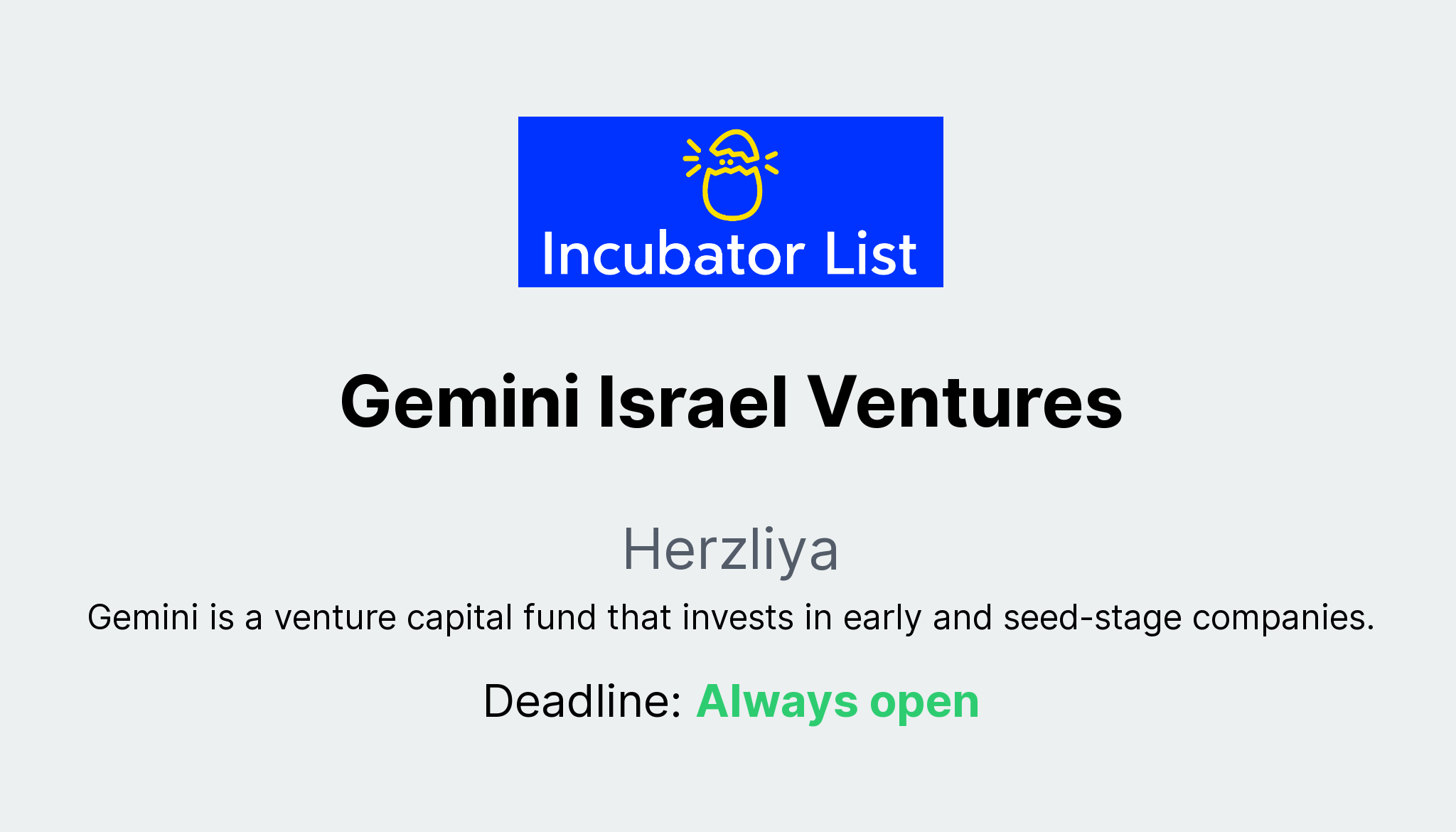 Gemini Israel Ventures Key Information